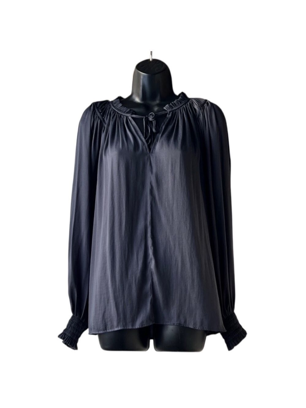Loft Charcoal Gray Tie Neck Blouse Size L